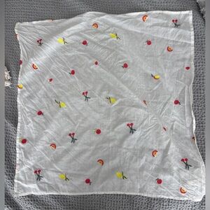 Ann Taylor Loft Outlet Fruit Bandana Scarf Neck Tie Embroidered Cherry Lemon